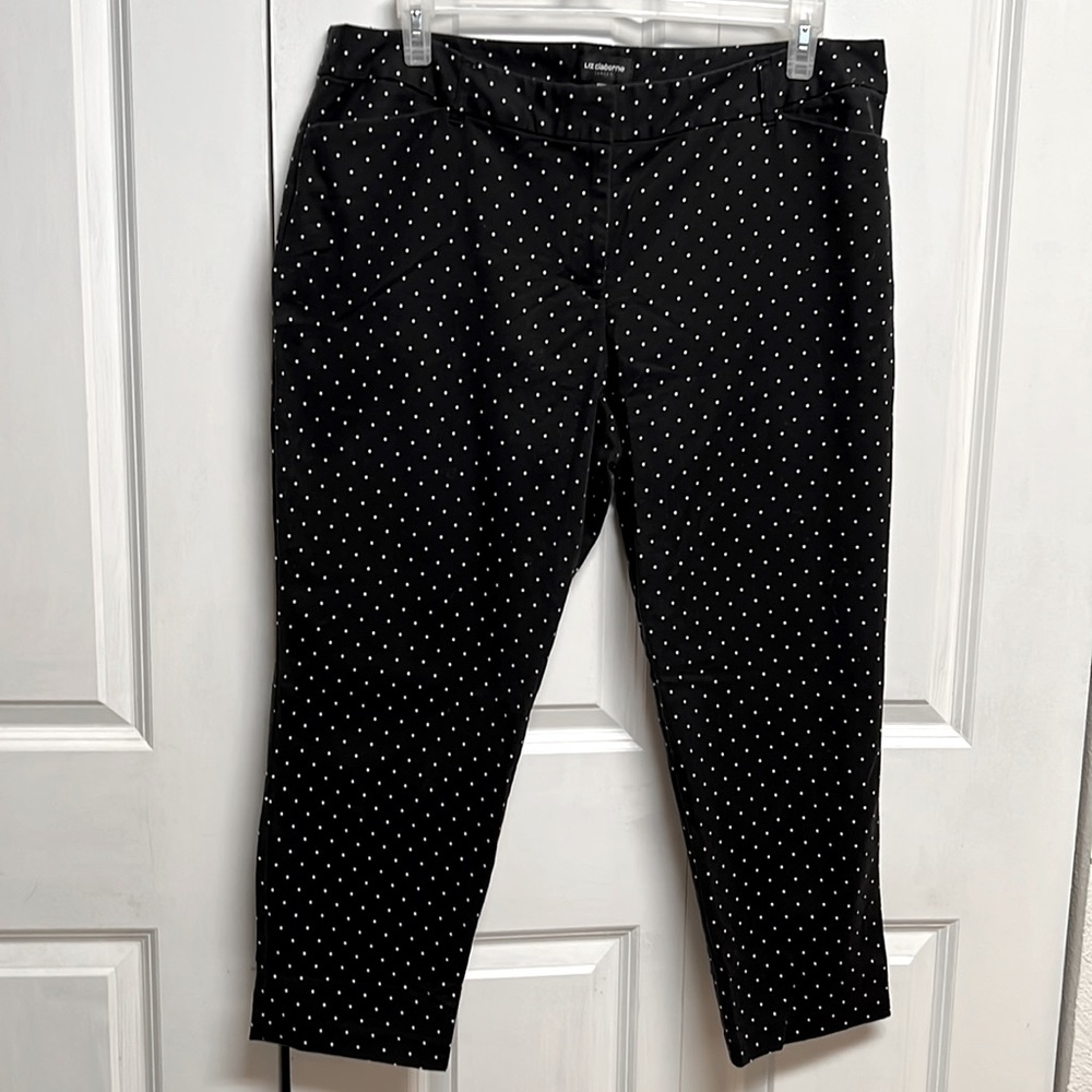 Liz Claiborne Emma Black White Polka Dot Pocket Stretch Mid Rise Crop Pants 18